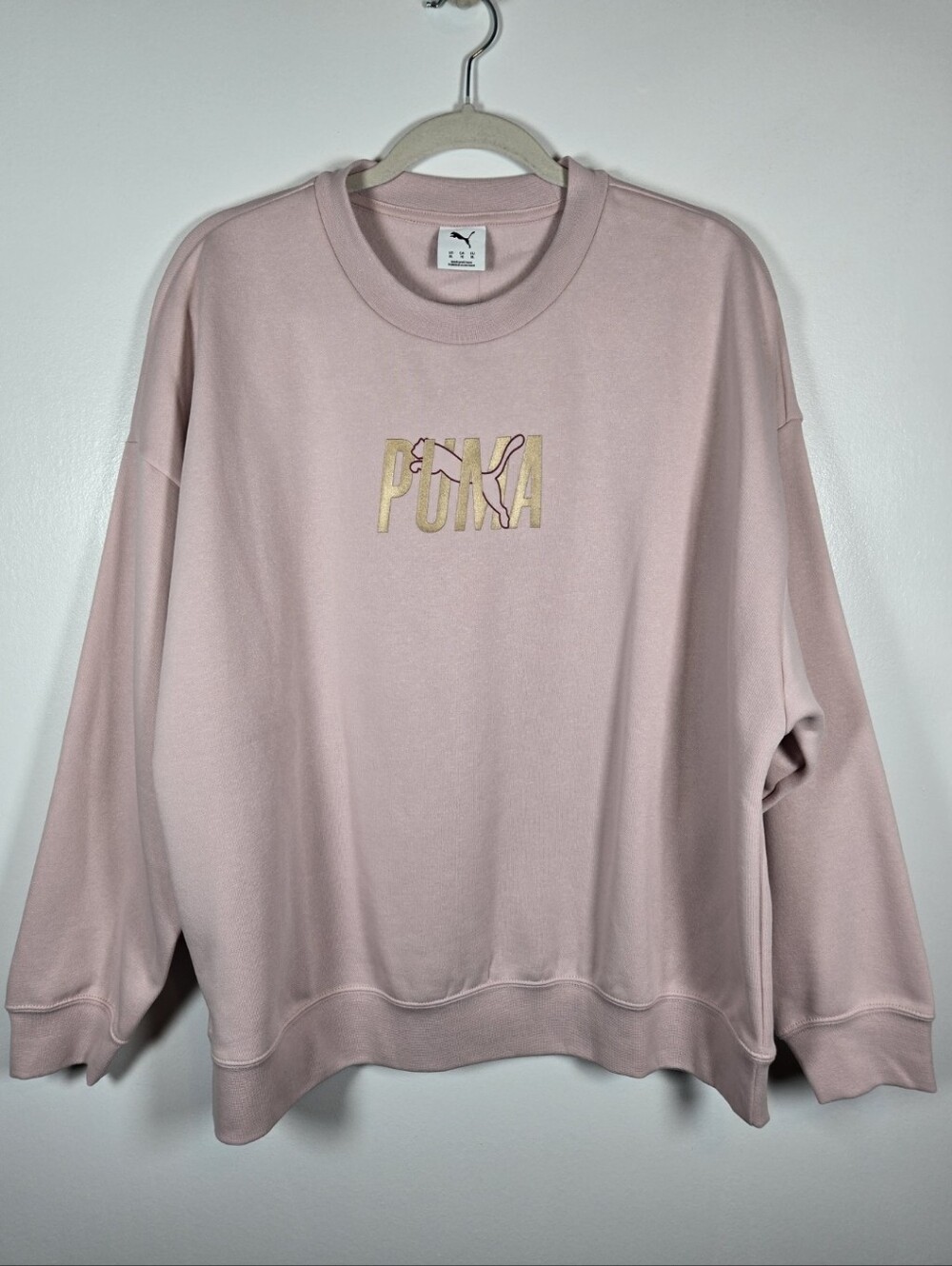 NEW Puma Essentials Shine Light Mauve Mist Fleece Crew Neck Sweatshirt Size XL